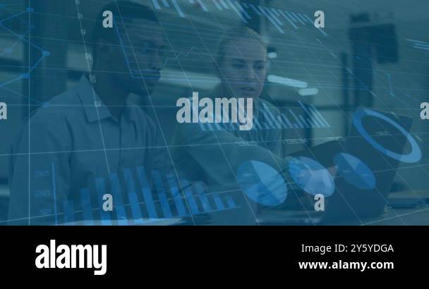 Analyzing data charts and graphs animation over two business ...