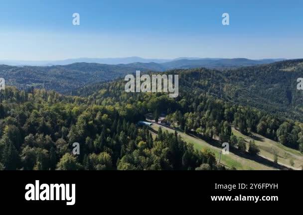 Beskid Maly aerial panorama of potrojna hill and czarny gron.Little ...