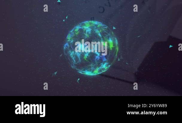 Rotating globe with triangular particles animation over dark background ...