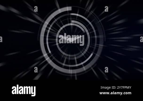 Animation of moving clock over light trails on black background. Time ...