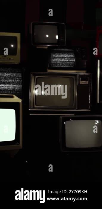 Color Bars and Static on Stacked Vintage TVs Turning On - Vertical 4K ...