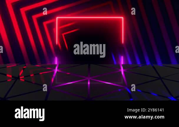 Night retro club neon rectangle square moving with its reflection 4K ...
