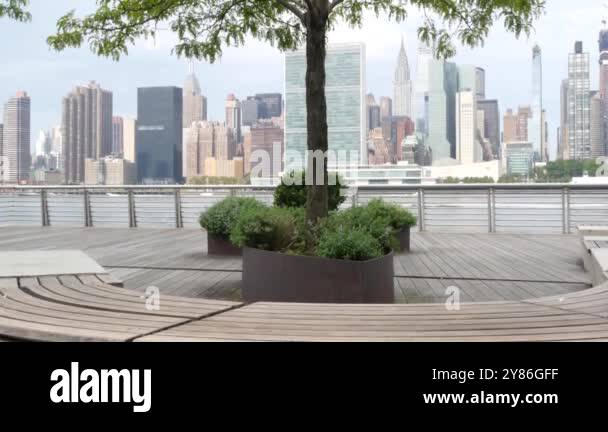 New York City waterfront skyline, Manhattan Midtown buildings ...
