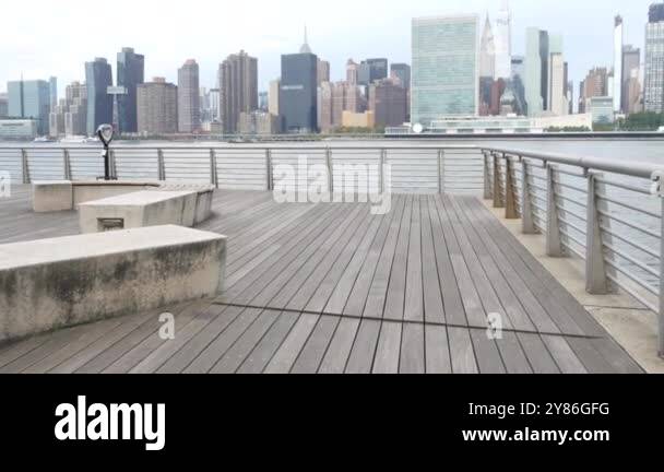 New York City waterfront skyline, Manhattan Midtown buildings ...