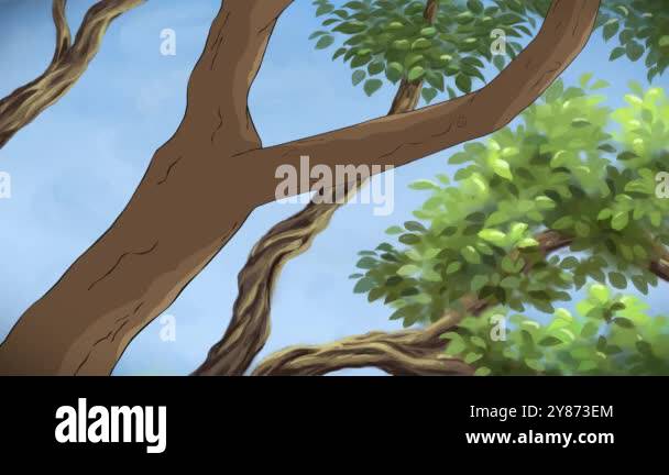 2D animation of hunter's arrow hitting tree and cracking branch fall ...
