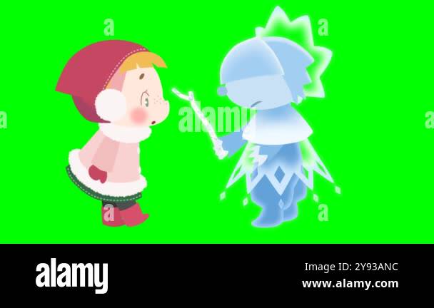 2d animated character of A little girl in a pink winter dress and a red ...