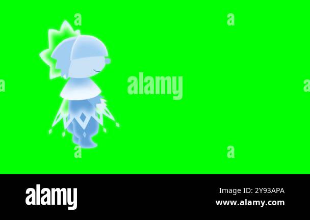 2d animated character of A little girl made of ice and magical cold is ...