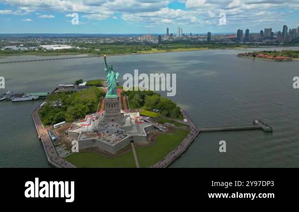 Panoramic aerial view Statue of Liberty in New York City, NY, USA. The ...