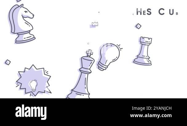 Chess club. Moving banner with chess pieces, timer and game elements in ...