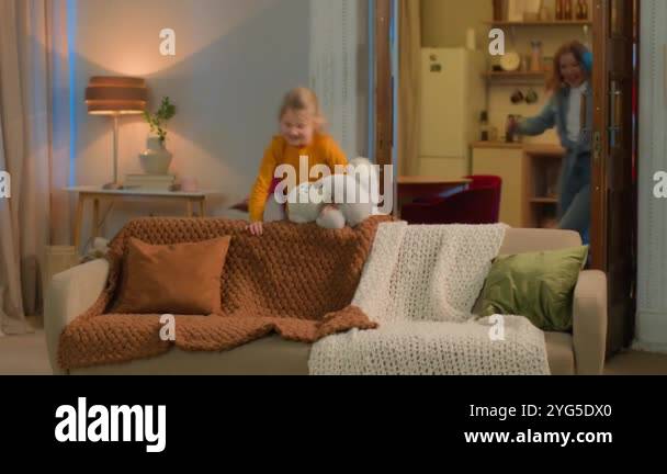 Happy family moving relocation funny kids siblings mother father ...