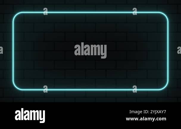 Blue neon rectangle frame animation. Flickering neon border frame ...