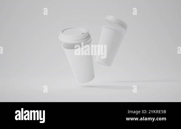 Two Minimalist White Blank Paper Coffee Cup floating above white ...