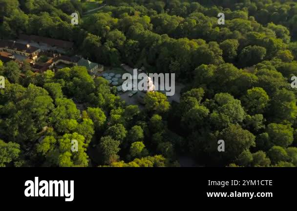 Chinesischer Turm im Englischen Garten Luftaufnahme bei sonnigem