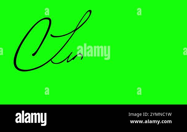 video animation black icon of signature being drawn, on a green chroma ...