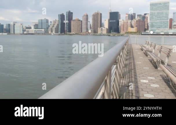 View of New York City waterfront skyline, Manhattan Midtown buildings ...