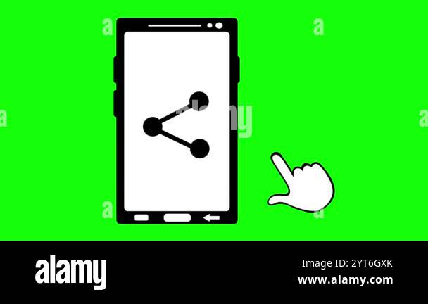 video animation drawing hand tapping on share icon on a mobile phone ...