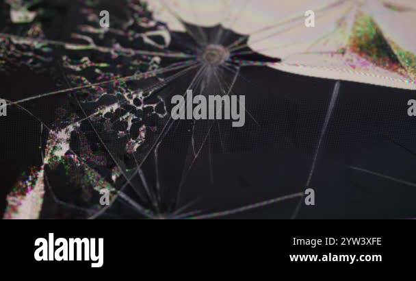 Breakdown screen. Damage error. Black liquid spreads through cracks ...