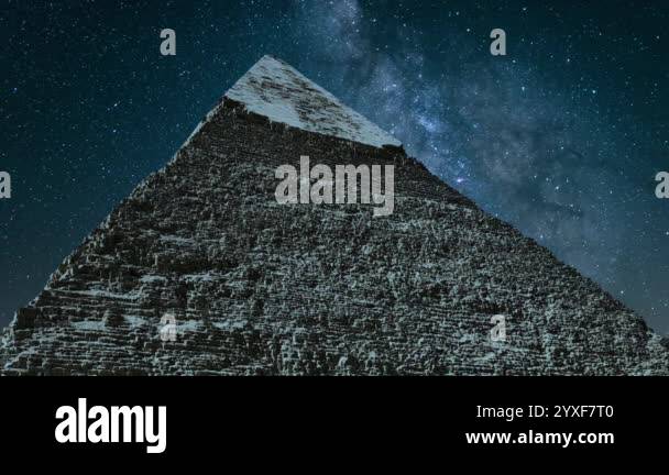 Egypt Giza Pyramid of Khafre and Milky Way Galaxy in the Night Sky ...