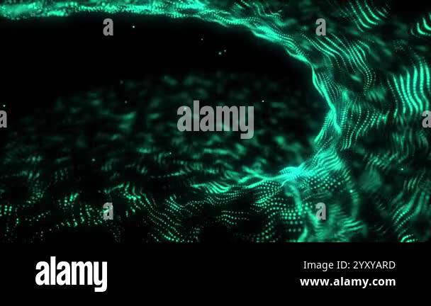 Abstract green digital wave with dots. Technology background with DNA ...