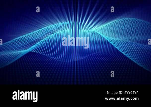 Seamless loop background with glowing light blue waves smoothly flowing ...