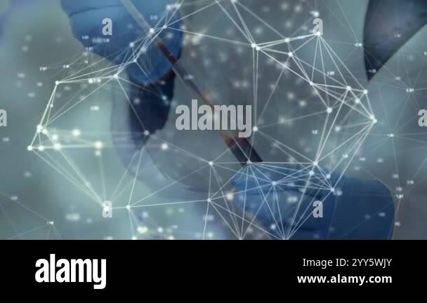 Processing scientific data animation over hands handling laboratory ...