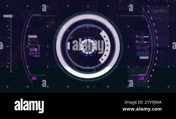 Futuristic HUD interface with circular elements and data processing ...