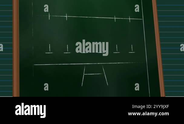 Football strategy diagram animation over green chalkboard background ...