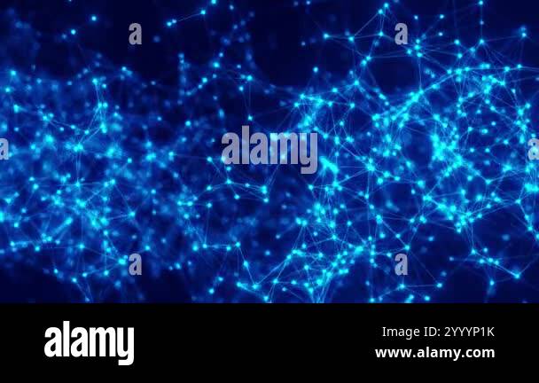 Abstract blue glowing network with interconnected nodes and lines on a ...