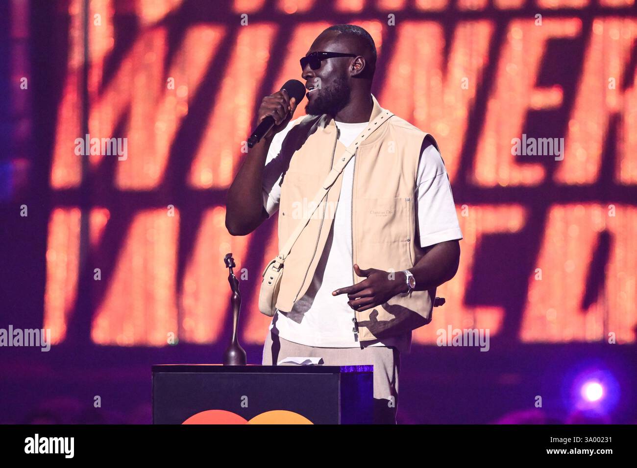 London, UK. 1 March 2025. Stormzy after winning the Hip Hop/Grime/Rap ...