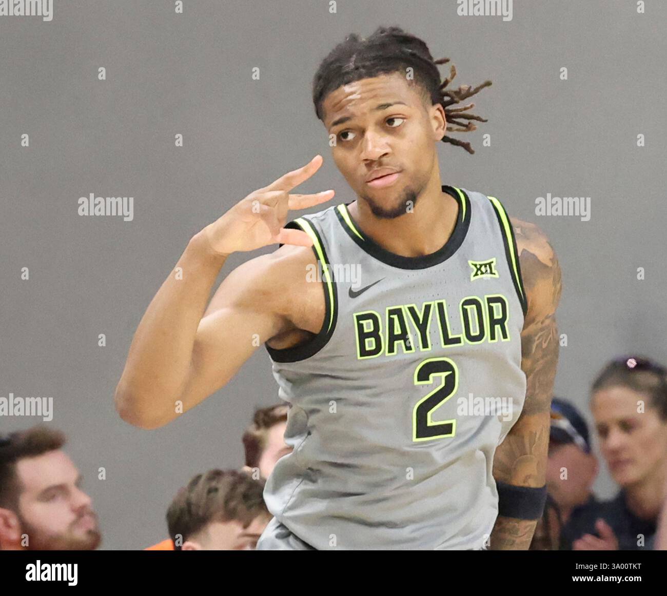 Baylor guard Jayden Nunn reacts to his 3-point shot over Oklahoma State ...