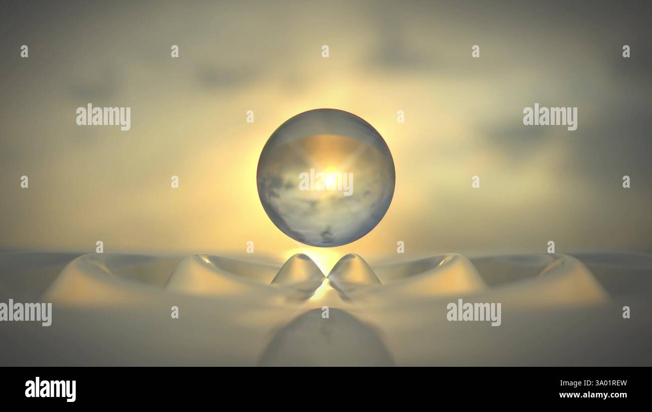 Glass sphere water waves on sunset bg 3d render Stock Photo - Alamy