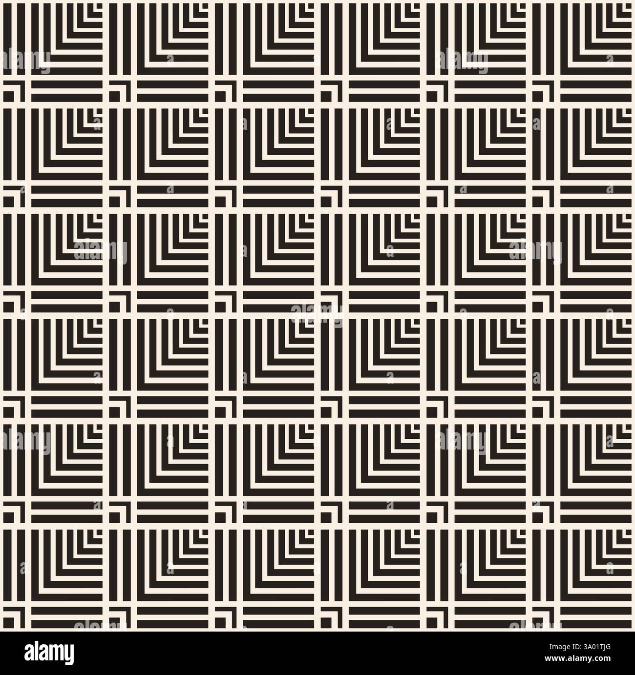 Black simple dense squares seamless pattern on beige background. Stock Vector