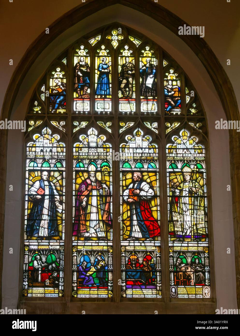 Stained glass Ruddle memorial window by Brian Thomas 1968, church of Saint John the Baptist, Peterborough, Cambridgeshire, England, UK Stock Photo