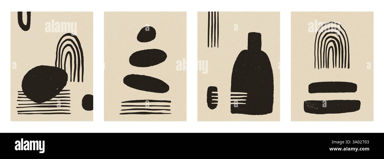 Boho poster set. Abstract japandi decoration. Vector geometry shapes ...