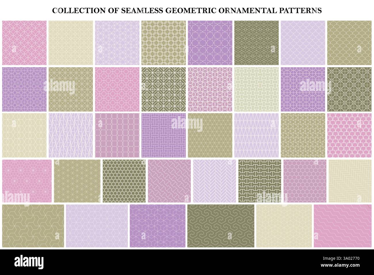 Big bundle of color geometric seamless patterns - ornamental symmetric design. Collection of vector delicate decorative backgrounds Stock Vector