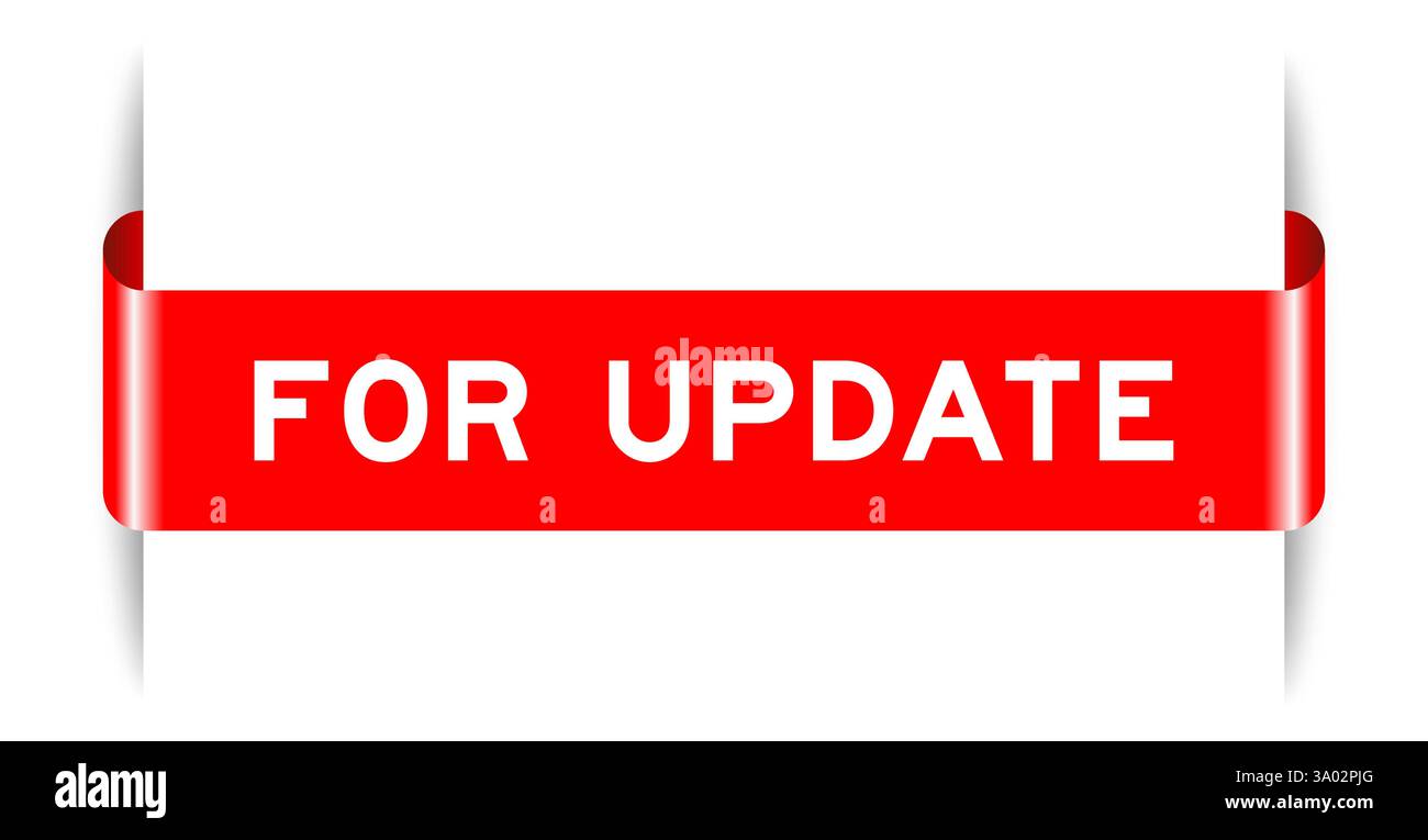 Red color inserted label banner with word for update on white background Stock Vector