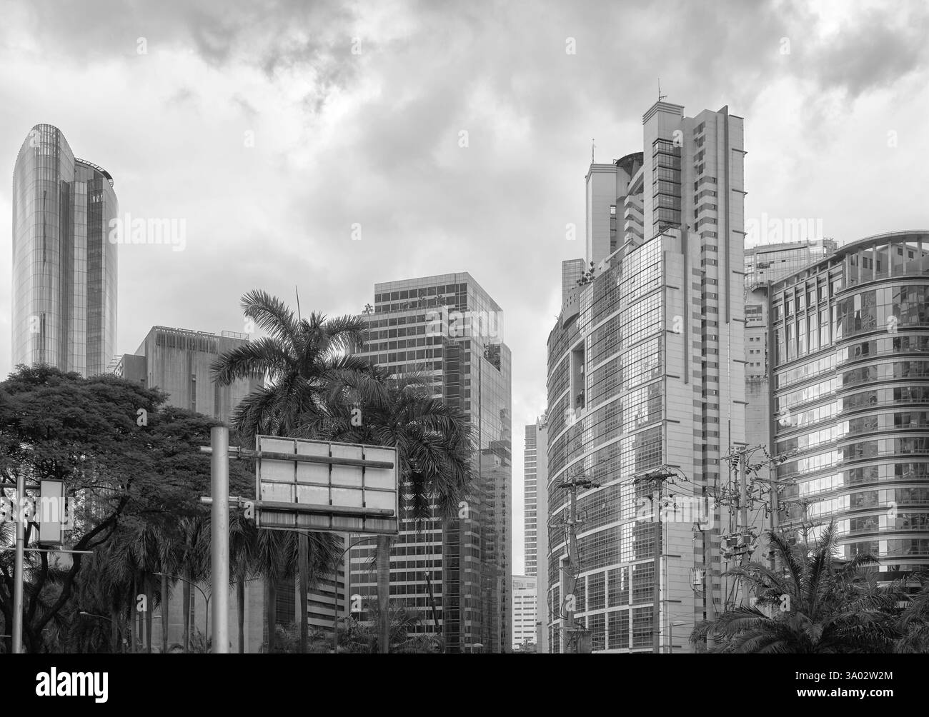 Black And White Cityscape Of Manila Makati District Philippines Stock 