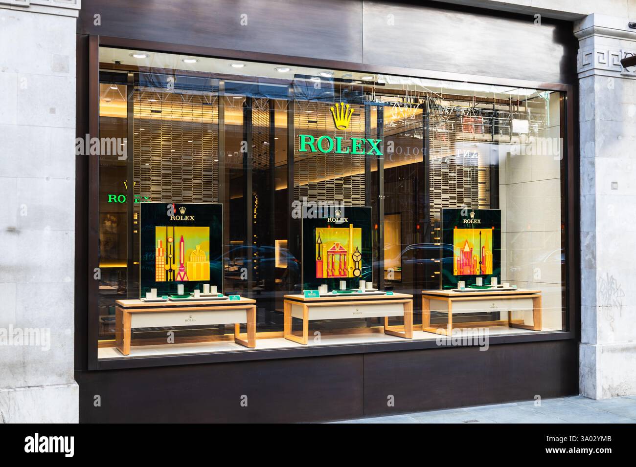 Luxury Rolex Storefront Display. London, UK, 23 July 2023 Stock Photo