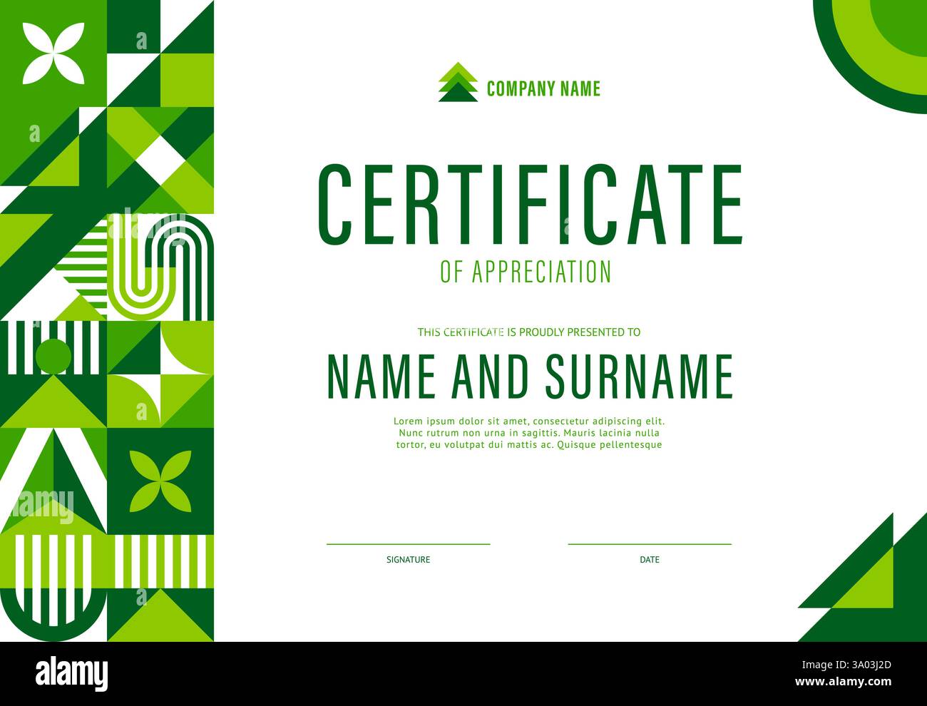 Environment certificate template with green geometric shapes. Vector ...