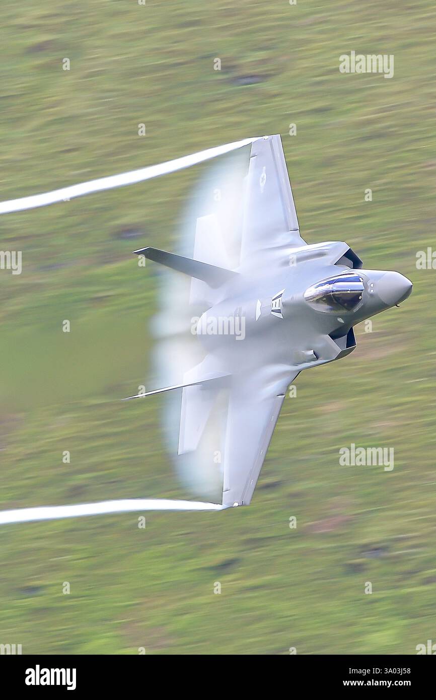 USAF F-35 Lightning at the Mach Loop in Wales flying a low level ...