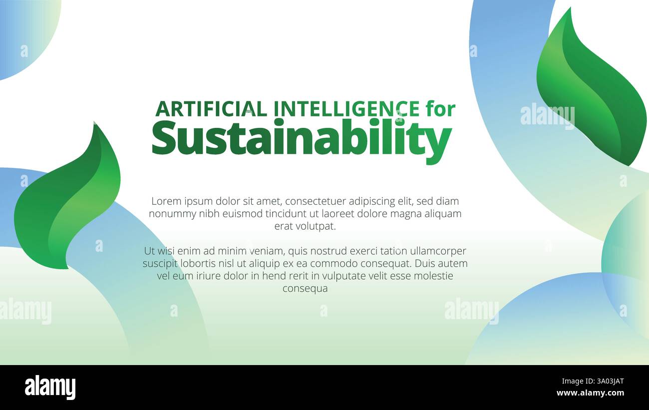 Artificial Intelligence for Sustainability concept. presentation templates corporate business annual report layout. abstract green leafs with line gra Stock Vector