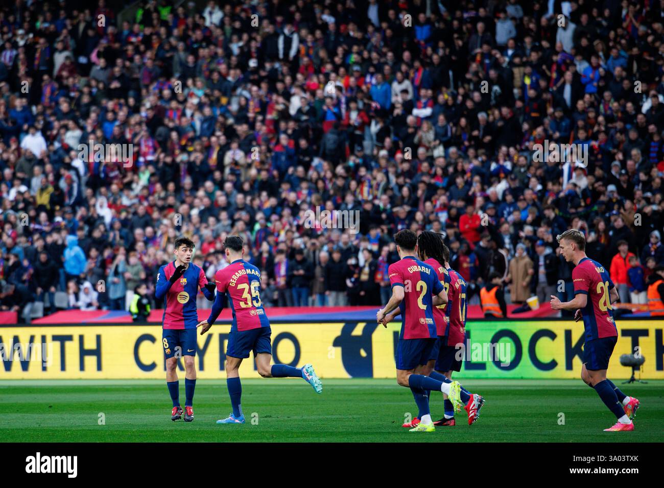 Barcelona, Spain. 2nd March, 2025. Barcelona players celebrate after
