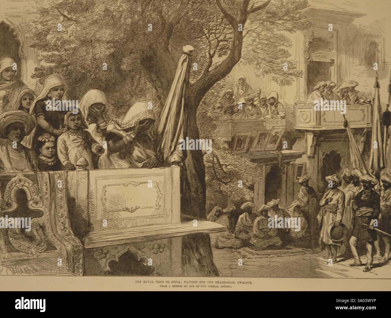 Lithographs The Royal Visit to India Waiting for the Shahazadah Gwalior, Madhya Pradesh, India, Asia Stock Photo
