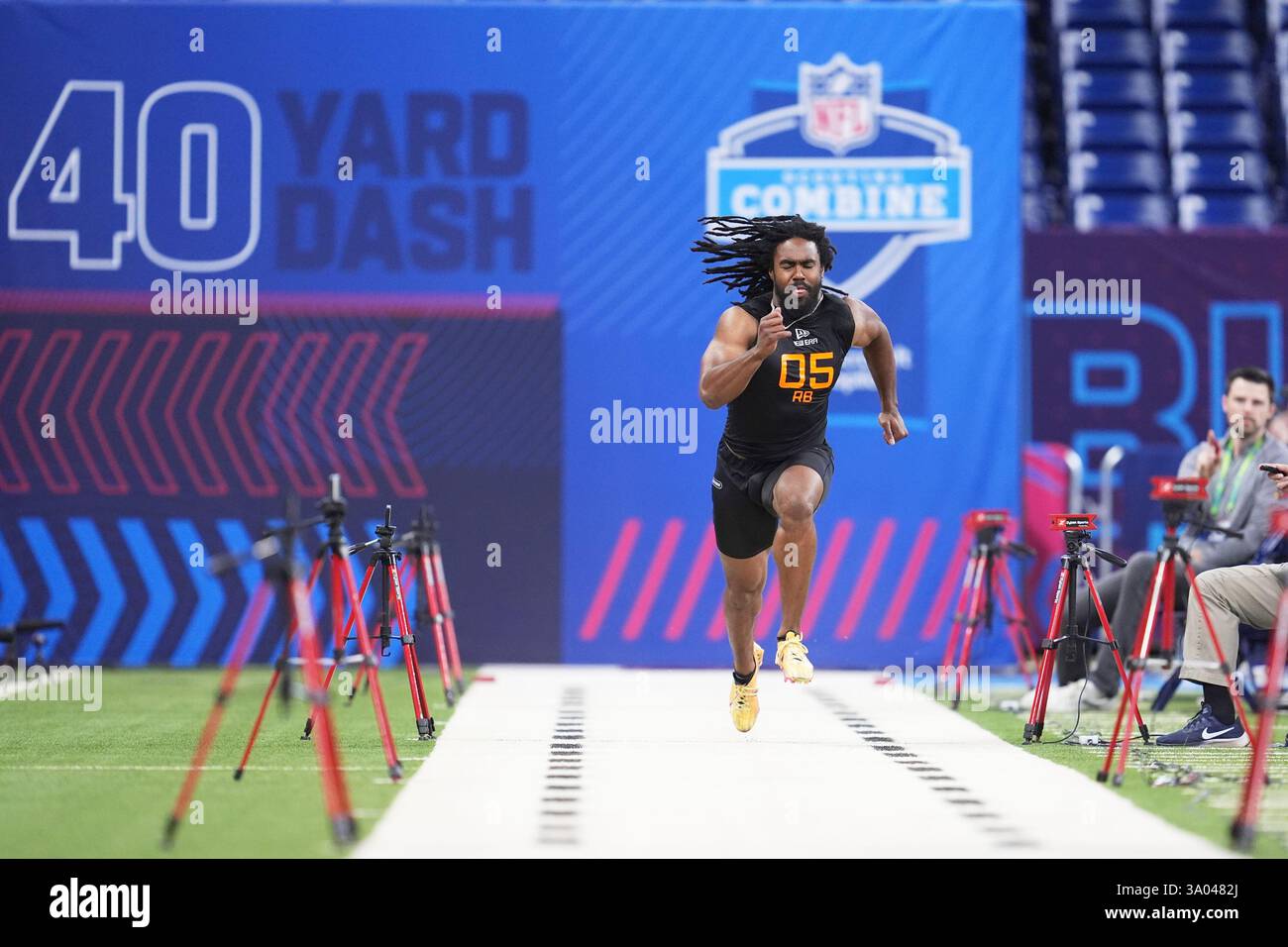 Michigan running back Donovan Edwards runs the 40-yard dash at the NFL