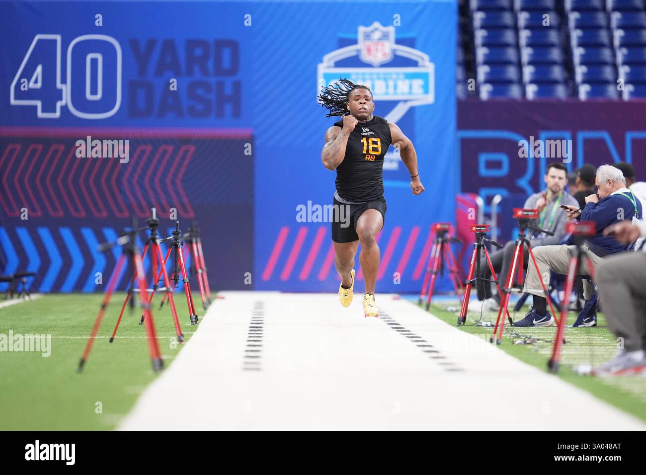 Ohio State running back Quinshon Judkins runs the 40-yard dash at the ...