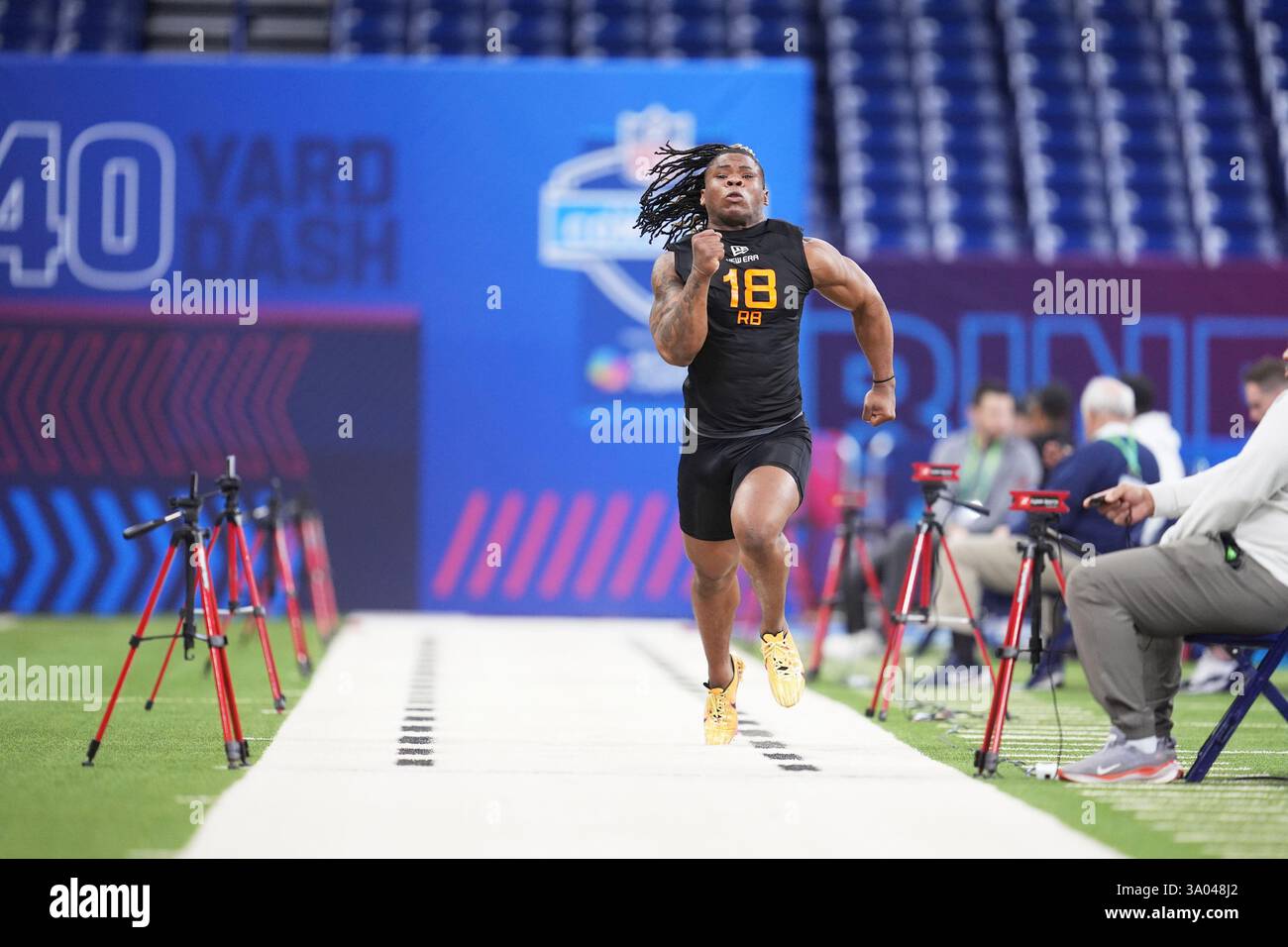Ohio State running back Quinshon Judkins runs the 40-yard dash at the ...