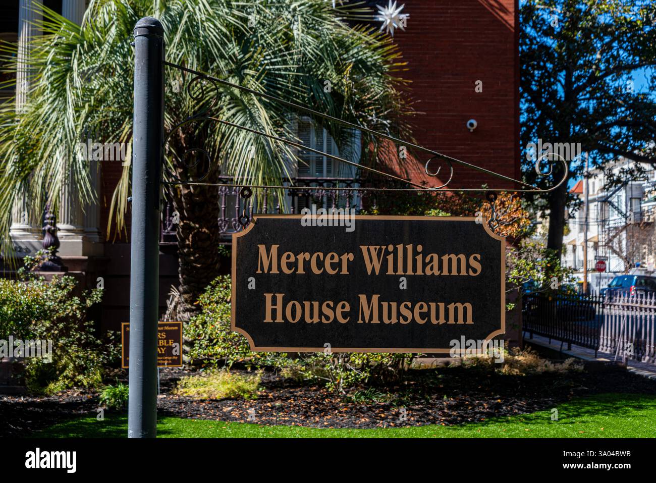 Mercer Williams House Museum front yard sign Stock Photo