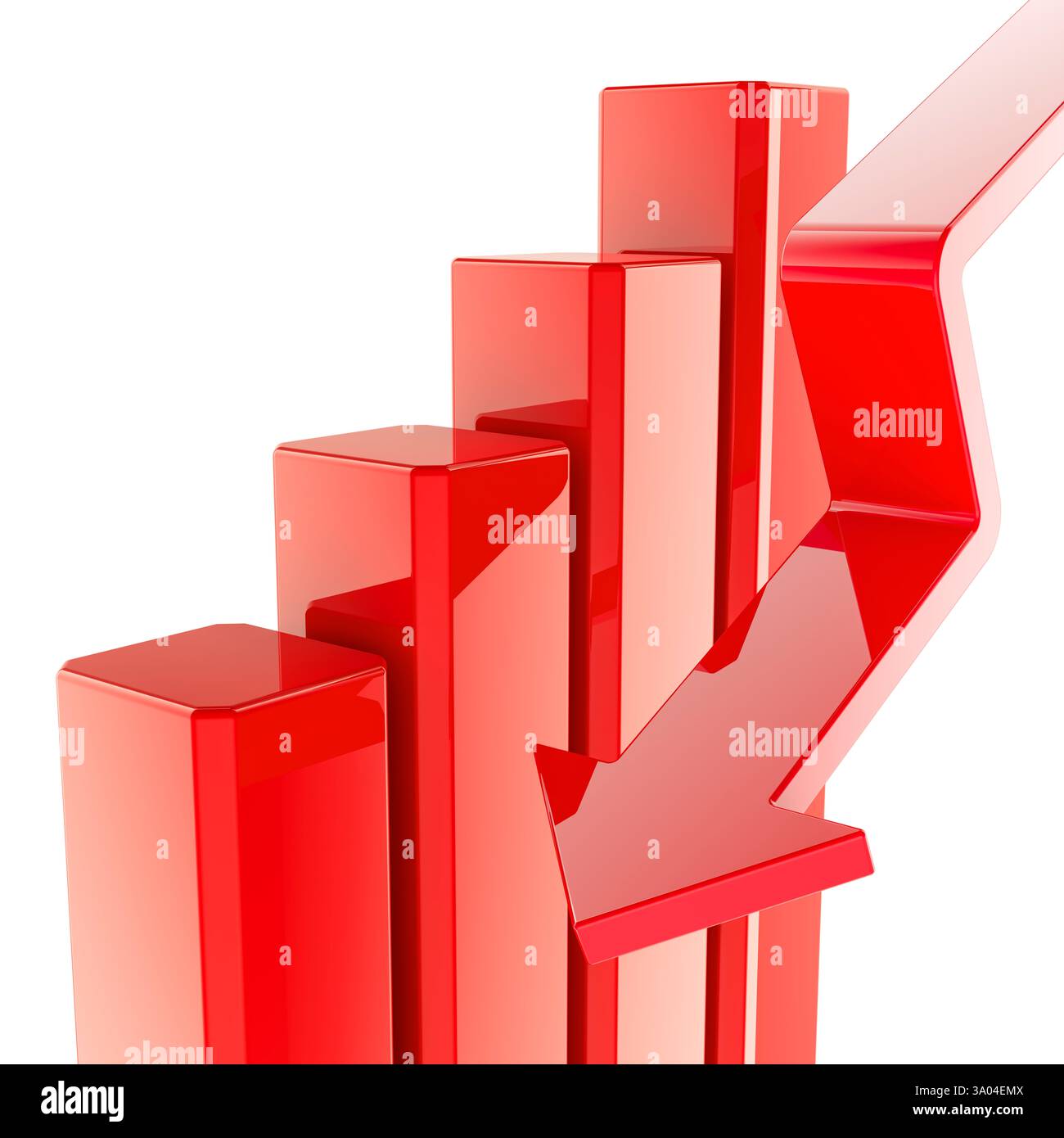 Bar Chart with downing red arrow, 3D rendering isolated on white ...