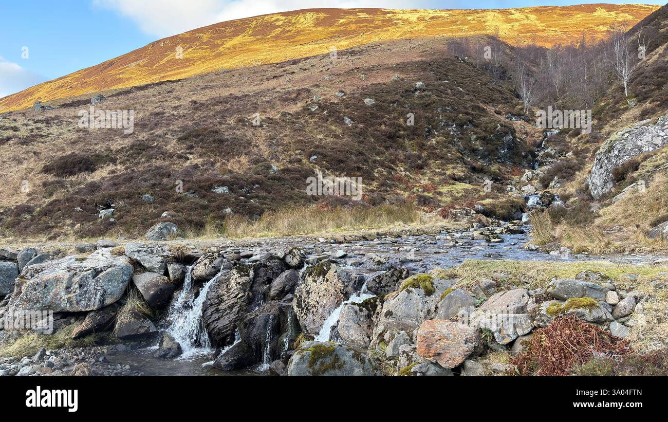 Small Scottish Burns in the Highland hills and mountains of Scotland. Loch Turret in the Scottish mountain countryside landscape view Highlands - Smartphone Captured Stock Image