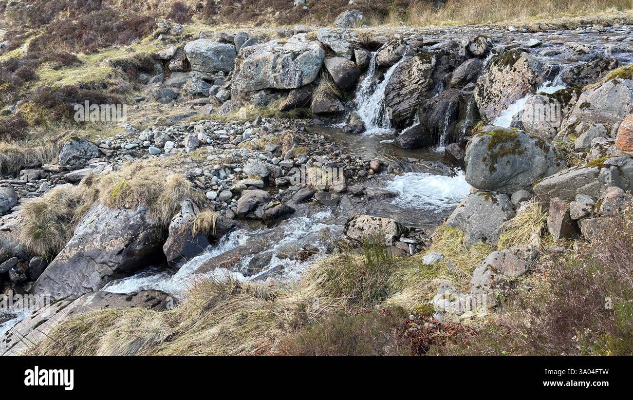 Small Scottish Burns in the Highland hills and mountains of Scotland. Loch Turret in the Scottish mountain countryside landscape view Highlands - Smartphone Captured Stock Image